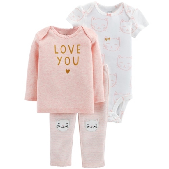 Carter's Other - Carters 3 piece matching blush pink cat set